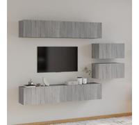 Bucmath Ensemble de 6 meubles TV en bois Sonoma gris - Montage mural - Espace de rangement pour salon - 4 x 80 x 30 x 30 cm et 2 x 60 x 30 x 30 cm