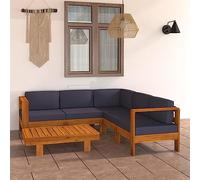Bucmath Ensemble de 6 pièces salon de jardin en bois d'acacia massif, coussins gris foncé, meubles d'extérieur pour terrasse et balcon, ensemble de meubles de terrasse de qualité supérieure