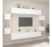 Bucmath Ensemble de 8 meubles TV blancs en bois - Montage mural - Design moderne - Pour salon, rangement des médias - Robuste et stable