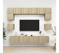 Bucmath Ensemble de 8 meubles TV en bois de chêne Sonoma, montage mural, centre multimédia moderne pour salon, chambre à coucher, grand espace de rangement, 100/80/60/30 cm de large