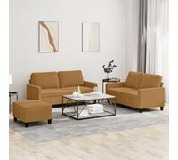 Bucmath Ensemble de canapé 3 pièces avec coussins, velours marron, structure en métal robuste, rembourrage confortable, ensemble de meubles de salon, grands et petits, repose-pieds inclus
