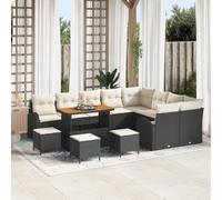 Bucmath Ensemble de canapé de Jardin 13 pcs Noir polyrotin avec Coussins modulables, Table en Acacia Massif, mobilier Patio Outdoor Durable avec chaises et poufs pour Balcon et terrasse