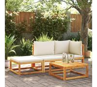 Bucmath Ensemble de canapé de jardin 3 pièces en bois d'acacia tressé beige avec coussins blanc crème, design modulaire pour terrasse, balcon, jardin
