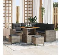 Bucmath Ensemble de canapé de Jardin 8 pcs en polyrotin Gris avec Table et poufs, mobilier de Patio extérieur modulaire résistant aux UV pour terrasse Balcon, Confort Durable et Design Chic