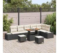 Bucmath Ensemble de canapé de Jardin 9 pcs en polyrotin Noir, mobilier Patio résistant aux intempéries avec Coussins, Table réglable, chaises modulaires pour extérieur terrasse Balcon