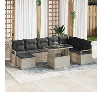 Bucmath Ensemble de canapé de Jardin 9 pcs Gris Clair en Poly rotin tissé à la Main modulable avec Table et Pouf réglables pour mobilier extérieur de terrasse Balcon Convivial
