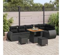 Bucmath Ensemble de canapé de Jardin 9 pcs Noir en polyrotin Durable, mobilier Patio extérieur avec fauteuils, Table réglable et poufs Confortables pour terrasse, Balcon, Moments détente