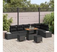 Bucmath Ensemble de canapé de Jardin 9 pcs Noir polyrotin Durable avec Coussins modulaires, Table réglable et Pieds Ajustables pour terrasse, Balcon, Espace extérieur Confortable et élégant