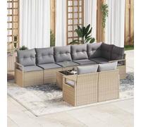 Bucmath Ensemble de canapé de jardin 9 pièces, en polyrotin, beige, gris clair, résistant aux intempéries, meubles d'extérieur avec coussins, design modulaire, pour terrasse, balcon
