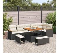 Bucmath Ensemble de canapé de Jardin 9 pièces en polyrotin Noir avec Table, chaises de Patio, poufs modulables, idéal mobilier extérieur terrasse Balcon Convivial et résistant