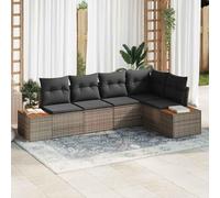 Bucmath Ensemble de canapé de jardin avec coussins, 5 pièces, gris, poly rotin, design modulaire, résistant aux UV, cadre en acier revêtu de poudre, pour terrasse, balcon