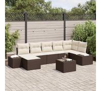 Bucmath Ensemble de canapé de jardin avec coussins 8 pièces Marron Poly rotin Mobilier d'extérieur modulaire pour terrasse, balcon, jardin, canapé lounge robuste