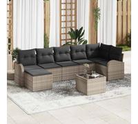 Bucmath Ensemble de canapé de Jardin modulable 8 pcs en Poly rotin Gris avec Coussins, fauteuils d'extérieur, Table, Pouf pour terrasse et Balcon, mobilier Patio résistant aux UV