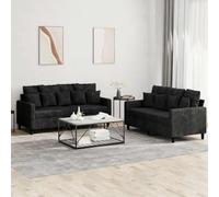 Bucmath Ensemble de canapés 2 pièces Noir en Velours Doux avec Coussins rembourrés, Structure métal et contreplaqué Stable, Dimensions 138x77x80 cm et 158x77x80 cm pour Salon séjour Moderne