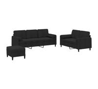 Bucmath Ensemble de canapés 3 pièces Noir Velours avec Coussins, Banquette Confortable 2 et 3 Places, Repose-Pied Polyvalent, Structure Robuste métal et contreplaqué pour Salon séjour Moderne