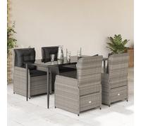 Bucmath Ensemble de Jardin 5 pièces en résine tressée Gris Clair Coussins lavables Table en Verre trempé 160x80 cm chaises inclinables pour extérieur terrasse Balcon Repas en Plein air