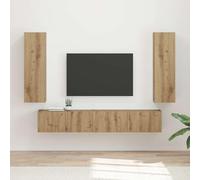 Bucmath Ensemble de meuble TV mural 3 pièces en bois de chêne artisanal, centre de divertissement moderne pour salon, console multimédia polyvalente