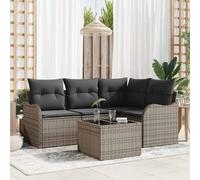 Bucmath Ensemble de meubles de jardin en polyrotin gris - Ensemble de meubles d'extérieur modulaires avec canapé d'angle, siège central, fauteuils à accoudoirs, table, résistant aux UV, 4 places pour