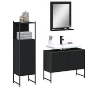 Bucmath Ensemble de meubles de salle de bain 3 pièces en bois noir en acier revêtu par pulvérisation avec miroir, meuble de lavabo et armoire de salle de bain, beaucoup d'espace de rangement pour la
