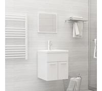 Bucmath Ensemble de meubles de salle de bain en bois blanc brillant, 41 x 38,5 x 46 cm, avec meuble sous lavabo, lavabo encastré, miroir, robinet, bonde push-open pour salle de bain, buanderie