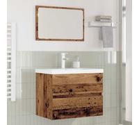 Bucmath Ensemble de meubles de salle de bain - Montage mural - 3 pièces - Bois recyclé - 60 x 38,5 x 45 cm - Avec miroir et meuble sous lavabo - Vanité flottante