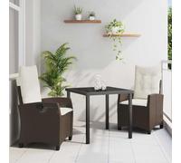 Bucmath Ensemble de salle à manger de jardin, 3 pièces, avec coussins, marron en polyrotin, dossiers réglables, cadre en acier robuste, pour balcon, terrasse