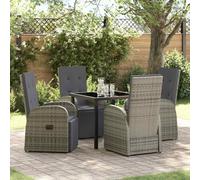 Bucmath Ensemble de salle à manger de jardin, 5 pièces, avec coussins, en polyrotin gris, cadre en acier, dossier réglable, résistant aux intempéries, pour terrasse, balcon, salle à manger, 200 x 80 x