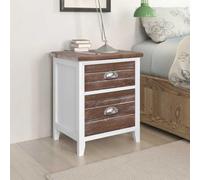 Bucmath Ensemble de Tables de Chevet 2 pcs Marron Blanc, 2 tiroirs en Bois Paulownia et contreplaqué, 38 x 28 x 45 cm, pour Chambre, Rangement près du lit