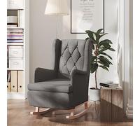 Bucmath Fauteuil à bascule en tissu gris foncé, pieds en bois d'hévéa, 65 x 91 x 100 cm, fauteuil de lecture confortable pour salon, chambre à coucher, salon confortable, adulte