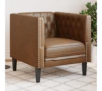 Bucmath Fauteuil Chesterfield en cuir synthétique marron aspect daim 71 x 74,5 x 70,5 cm Fauteuil lounge pour salon résistant Charge maximale 110 kg Meuble de canapé confortable