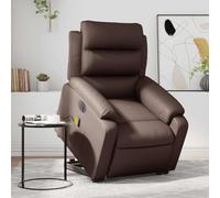 Bucmath Fauteuil de massage électrique avec aide à se relever, en cuir synthétique, marron, fonction relaxation, vibration à 6 points, fauteuil TV confortable pour salon, chambre à coucher, capacité
