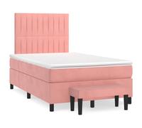 Bucmath Lit à sommier tapissier 120 x 190 cm en velours rose, rembourré, avec tête de lit réglable en hauteur, matelas à ressorts ensachés, surmatelas doux pour la peau, banc, meubles pour chambre à