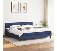 Bucmath Lit à sommier tapissier avec matelas, bleu, 200 x 200 cm, housse en tissu, tête de lit réglable en hauteur, matelas à ressorts ensachés, soutien moyennement ferme pour un sommeil réparateur