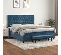 Bucmath Lit à sommier tapissier avec matelas, bleu foncé, 160 x 200 cm, en tissu velours, tête de lit réglable en hauteur, matelas à ressorts ensachés, support mi-dur, kit complet pour chambre à