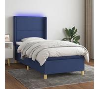 Bucmath Lit à sommier tapissier avec matelas et LED bleues, 100 x 200 cm, housse en tissu, tête de lit réglable en hauteur, matelas à ressorts ensachés, pour un sommeil réparateur dans la chambre à