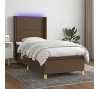 Bucmath Lit à sommier tapissier avec matelas et LED, marron foncé, 80 x 200 cm, housse en tissu, tête de lit réglable, matelas à ressorts ensachés, meuble confortable de chambre à coucher