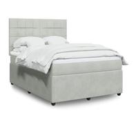 Bucmath Lit à sommier tapissier avec matelas, gris clair, 140 x 190 cm, housse en velours, ressorts ensachés, tête de lit réglable en hauteur, surmatelas confortable, meubles de chambre à coucher