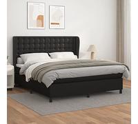 Bucmath Lit à sommier tapissier avec matelas, noir, 180 x 200 cm, en cuir synthétique, tête de lit réglable en hauteur, matelas à ressorts ensachés, pour un sommeil réparateur