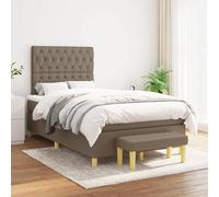 Bucmath Lit à sommier tapissier avec matelas taupe, 120 x 200 cm, housse en tissu, tête de lit réglable en hauteur, ressorts ensachés, soutien moyennement ferme, banc inclus