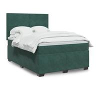 Bucmath Lit à sommier tapissier avec matelas, vert foncé, 140 x 190 cm, en velours, tête de lit réglable en hauteur, éclairage LED, surmatelas confortable, meubles de chambre à coucher