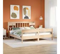 Bucmath Lit Bibliothèque 180x200 cm en Bois de Pin Massif, Cadre de Lit Robuste avec Sommier à Lattes, Rangement Intégré, Idéal Chambre Adulte