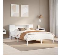 Bucmath Lit Bibliothèque Blanc 150x200 cm, Bois de Pin Massif, Cadre de Lit Robuste avec Sommier à Lattes, Tête de Lit Rangement Intégré, Meuble Chambre Gain de Place