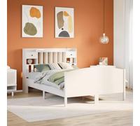 Bucmath Lit Bibliothèque Blanc 160x200 cm, Bois de Pin Massif, Cadre de Lit avec Rangement Intégré, Support Matelas Optimal, Meuble Chambre Gain de Place