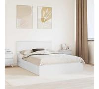 Bucmath Lit coffre blanc 150 x 200 cm, cadre de lit en bois avec tête de lit, lit plate-forme moderne, pour chambre à coucher, durable