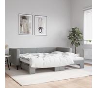 Bucmath Lit de Jour avec Lit Gigogne Gris Clair 90x190 cm Tissu, Cadre de Lit Robuste en Métal et Bois Massif, Meuble de Chambre Polyvalent pour Gagner de l'espace