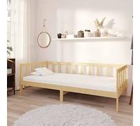 Bucmath Lit de jour avec matelas 90 x 200 cm en bois de pin massif robuste, pour chambre d'amis, bois non traité, dureté H3, épaisseur du rembourrage de 20 cm