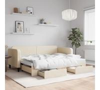 Bucmath Lit de Jour Crème 80x200cm avec Lit Gigogne Escamotable et Deux Tiroirs de Rangement, Cadre de Lit Robuste en Tissu pour Chambre, Salon, Meuble Polyvalent