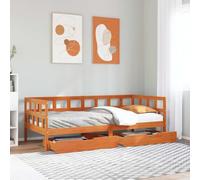 Bucmath Lit de Jour en Bois de Pin Massif, Cire Marron, 80x200cm, avec 2 Tiroirs de Rangement, Cadre Stable pour Chambre, Meuble Polyvalent