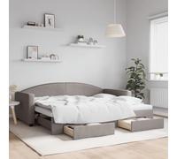 Bucmath Lit de jour extensible avec tiroirs - Tissu taupe - 90 x 200 cm - Canapé-lit 2 en 1 - Structure en bois robuste - Lit d'appoint polyvalent pour chambre à coucher