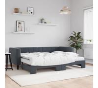 Bucmath Lit de Jour Extensible Gris Foncé 80x200cm, Velours Doux, Cadre Métal/Bois, avec Lit Gigogne et 2 Matelas Mousse, Meuble Chambre/Salon
